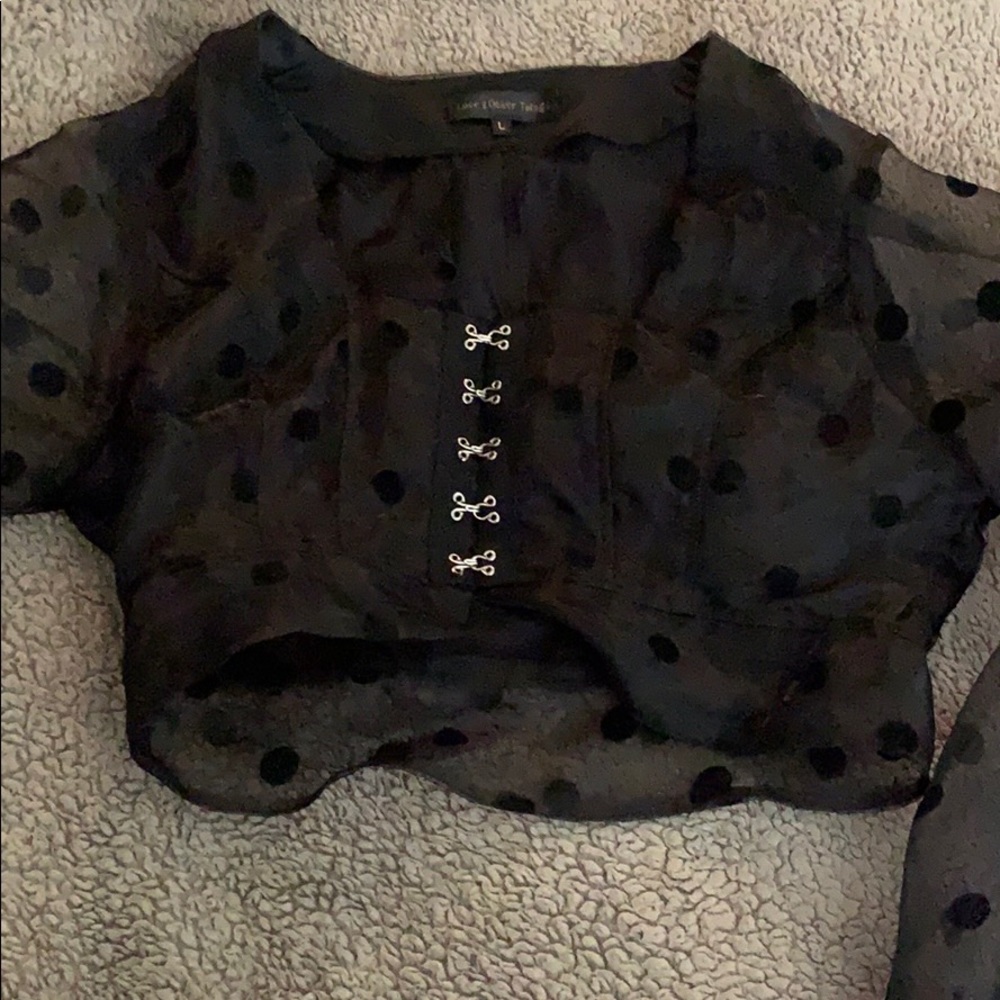 Mesh puffy shoulders crop top